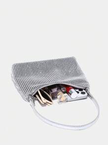 Glamorous, Elegant, Exquisite, Quiet Luxury Glitter Bling, Sequin, Luxury, Shiny Women's Shoulder Bag, Large Capacity Clutch Bag Evening Bag, Dinner Bag Rhinestone For Party Girl, Woman, Bride Perfect For Party, Wedding, Prom, Dinner/Banquet, Excellently Matching With Party Dresses For Women, Tready Party Bags,Perfect For Party, Wedding, Prom, Dinner/Banquet, Essential Wedding Items,Perfectly Matching With Graduation Dress, Prom Dresses - Silver - View 5