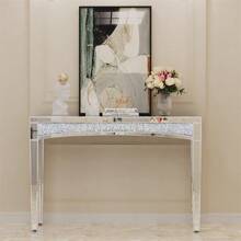 UNHO Konsolentisch 120 Flurtisch Schmal Kristall Eingangstisch, Wohnzimmertisch Silber Beistelltisch Modern Glastisch Deko Flurregal für Wohnzimmer Flur Schlafzimmer 120*35*79cm - Silber - Übersicht 8
