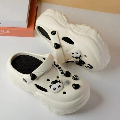 Women's Cute Cat Network Personalized Platform Perforated Sandals, Thick Sole Anti-Slip Cartoon Beach Mule Slippers, Summer Hollow Slides, Fashionable Network Red Nurse Work Wear, Soft Bottom Perforated Sandals