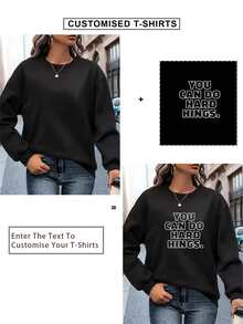 Áo nỉ cổ tròn cá nhân hóa dành cho nữ bằng nhung và dày dặn cho mùa thu đông ấm áp, thêm văn bản của bạn (Logo cho các cặp đôi, gia đình, nhóm, thú cưng, quà tặng, nhóm, tiệc tùng, cho chồng hoặc bạn trai hoặc bạn gái.) - màu đen - Xem 3