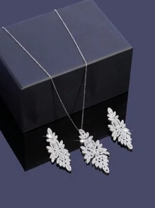 Bộ trang sức cưới sang trọng 3 món đính đá Zirconia, bao gồm dây chuyền và bông tai, thích hợp cho cô dâu. - trắng - Xem 7