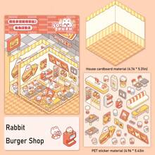 7/4/1 Rabbit Series 3D Decoration DIY Stickers, Manual Stickers, Visual 3D Stacking 3D House Memo Stickers, Paperless 3D Scene Landscape Stickers, Miniature Scene Rabbit Supermarket, Rabbit Kitchen, Rabbit Bedroom, Rabbit Classroom, Rabbit Burger Shop, Rabbit Library, Rabbit Dessert Shop, Scene DIY Free Design Stress Relief Stickers Back To School