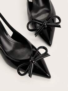 Sexy Black Pointed Toe Bow Decor Stiletto High Heel Shoes For Wedding, Party, Banquet Valentines