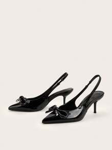 Sexy Black Pointed Toe Bow Decor Stiletto High Heel Shoes For Wedding, Party, Banquet Valentines