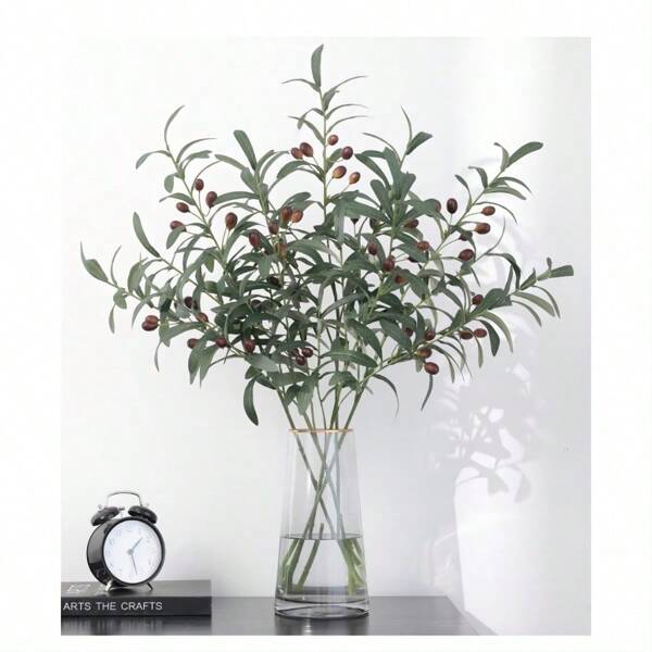 5 pezzi Ramo d'ulivo artificiale da 29,5 pollici, stelo artificiale lungo verde, foglie di ramo d'ulivo artificiale, adatto per decorazione d'ufficio, Natale, cucina, casa, matrimonio, interno