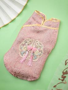 1 chiếc Áo khoác thú cưng tua rua phong cách Trung Hoa mới bằng Polyester, thích hợp cho chó nhỏ như gấu bông, mặc ngoài trời và trong nhà (không thích hợp cho chó lớn) - Màu Hồng baby - Xem 14