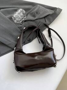 Kafe Brown Fashion Vintage Stylish Soft Leather Rivet Decor Crescent Shoulder Bag For Women, Large Capacity, Suitable For Work, Casual And Travel, Autumn/Winter - Coffee Brown - View 10