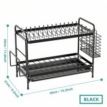 2-Tier Kitchen Dish Drying Rack, Countertop Bowl Plate Dryer, Multifunctional Household Draining Storage Rack, Large Capacity Utensils Organizer, Kitchen Accessories - Black - View 10