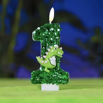 1 pieza Vela con dígito de dinosaurio verde - Velas con dígito de dinosaurio verde de la jungla, velas con dígito con brillo 0-9, vela de cumpleaños creativa DIY, decoración para tarta de cumpleaños con animal salvaje brillante, adecuada para personas que aman a los pequeños dinosaurios lindos, velas de cumpleaños brillantes e interesantes como decoración para fiestas de cumpleaños, fiestas de adultos, aniversarios y celebraciones