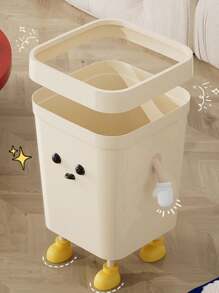 1pc Cream Style Garbage Can, New High-Quality Aesthetic Home Use Cartoon Cute Large Size Trash Can For Living Room, Bedroom, Kitchen, Bathroom Home Bathroom Decor Bathroom Organizer Fall Decor Back To School