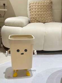 1pc Cream Style Garbage Can, New High-Quality Aesthetic Home Use Cartoon Cute Large Size Trash Can For Living Room, Bedroom, Kitchen, Bathroom Home Bathroom Decor Bathroom Organizer Fall Decor Back To School
