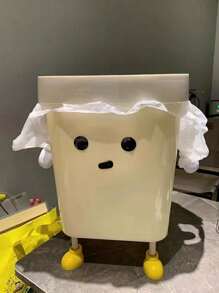 1pc Cream Style Garbage Can, New High-Quality Aesthetic Home Use Cartoon Cute Large Size Trash Can For Living Room, Bedroom, Kitchen, Bathroom Home Bathroom Decor Bathroom Organizer Fall Decor Back To School