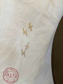 1 Pair S925 Sterling Silver 14K Gold Plated Delicate Small Lightning Stud Earrings For Women