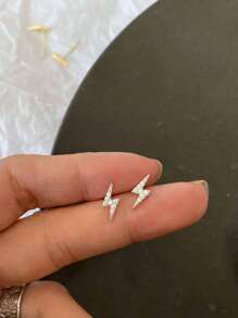 1 Pair S925 Sterling Silver 14K Gold Plated Delicate Small Lightning Stud Earrings For Women