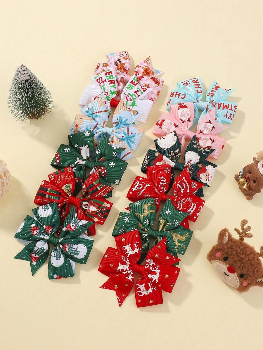 6 件圣诞蝴蝶结发夹,可爱宝宝新年发饰 - 彩色 - 查看 1