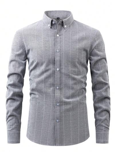 男士高品质商务休闲格子牛津衬衫，专业美式休闲正装衬衫，适合秋季穿着，长袖上衣
