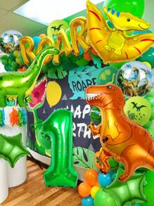 14 件/套恐龙气球生日派对装饰，包括霸王龙、腕龙、翼手龙气球、绿色数字气球、恐龙印花气球，适用于恐龙生日派对、圣诞节、热带丛林派对、侏罗纪主题装饰 - 彩色 - 查看 4