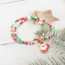 1-6PCS Vòng tay lễ hội Giáng sinh sáng tạo Mặt dây chuyền chuông ông già Noel Hạt gạo Vòng tay đôi hạt cườm - Nhiều màu - Xem 16