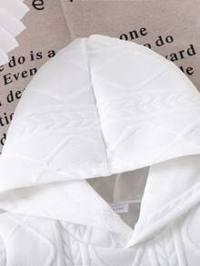 女婴冬季休闲提花连帽运动衫上衣、黑色吊带和裤子 3 件套 - 白色 - 查看 5