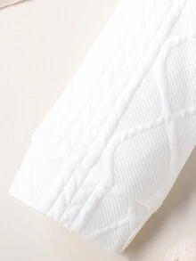 女婴冬季休闲提花连帽运动衫上衣、黑色吊带和裤子 3 件套 - 白色 - 查看 6