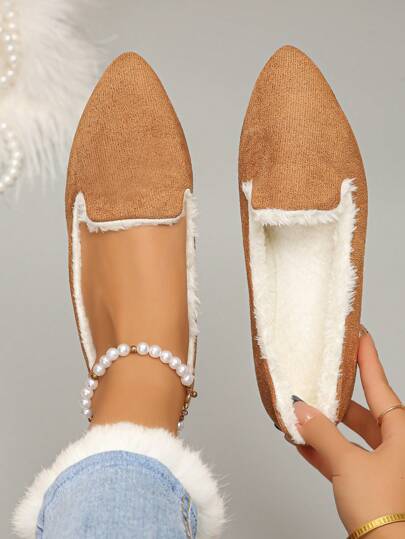 Plus Size 36-45 Sweet Silver Bow Pointed Toe Flat Casual Shoes For Women, Fashion Spring/Summer/Autumn, Lightweight Comfortable Slip-On Non-Slip Low-Top Flats, Random Print Pattern