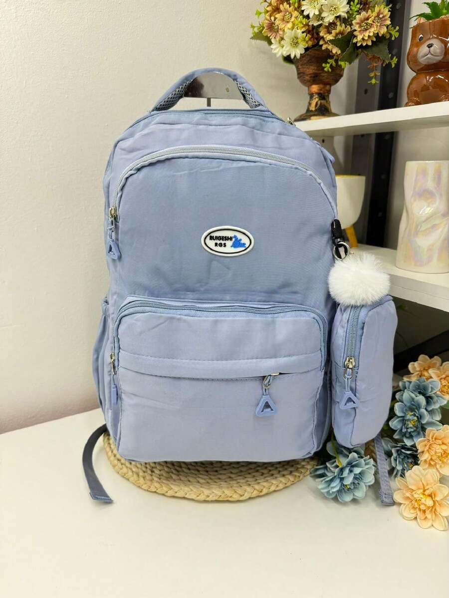 Large Capacity School Backpack For Women Students Waterproof Nylon - Dusty Blue - View 1