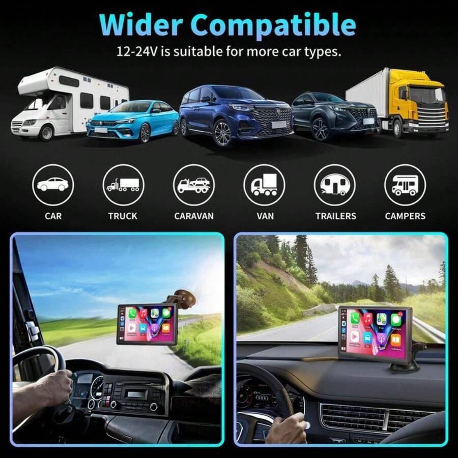 10.26 Inch 4K Ultra HD/ 7 Inch 1080P Portable Car Stereo With Wireless