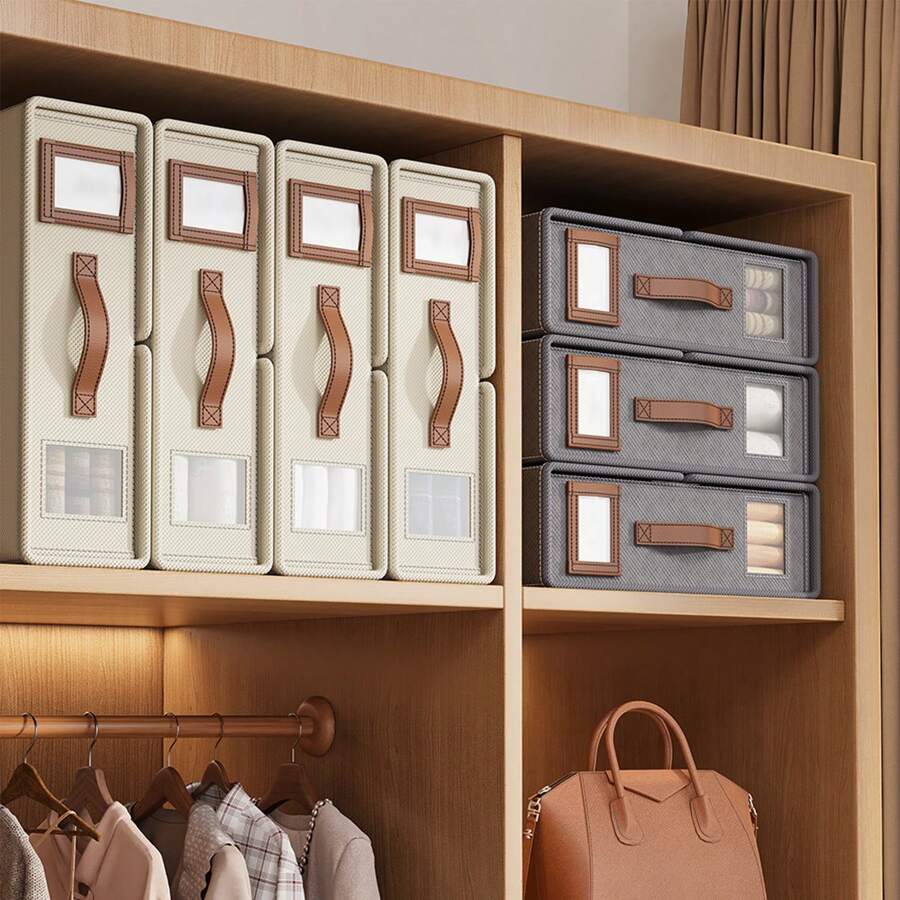 1 Pack Bed Sheet Organizers, Storage Bins With PU Leather Handle, Foldable Sheet Organizer For Linen Closet, Sheets Set Folder Keeper With Window XL (Queen & King Size) Organizing Bedding Container, Blanket Storage Bedroom, Organizer, Home Storage, White T Shirt Women, Black Pants Women, Ladies Winter Clothes, Dress,