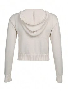 Womens Full Zip Knit Hoodies, Casual Solid Color Long Sleeve Drawstring Sweatshirts - Blanco - Ver 7