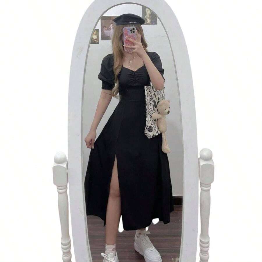 Vestido midi con abertura en la pierna - Rojo violeta - Ver 1