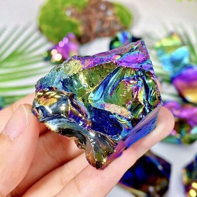 QYDCX 1/3pcs Exquisite Aura Obsidian Raw Stone Crystal - Natural, High-Quality, Glittering Gemstone For Jewelry Making, Birthday / Christmas Gifts, Women's Gifts, Girlfriend Gifts, Scene Decoration, Desktop Decoration, Crystal Ornaments, And Home Decor