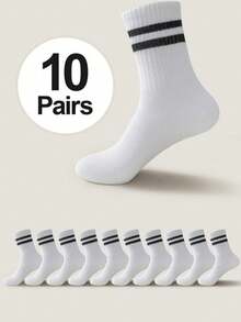 5/10 đôi tất dài đến bắp chân màu trơn Unisex, phù hợp cho cả nam và nữ mặc hàng ngày - Nhiều màu - Xem 2