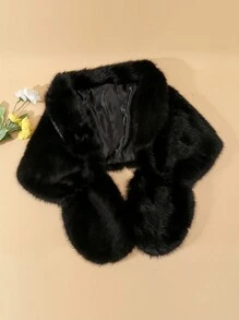 1pc Women's Solid Color Fluffy Collar Scarf, Thick Outdoor Casual Windproof Warm Fashion Elegant Shawl, Polyester, Autumn/Winter