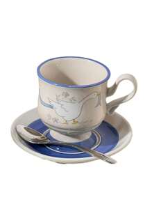 Cute Cartoon Ceramic Goose Coffee Cup And Saucer Set, Fashionable High-Quality Girl's Afternoon Tea Cup, Korean Style - Multicolor - View 8