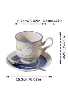 Cute Cartoon Ceramic Goose Coffee Cup And Saucer Set, Fashionable High-Quality Girl's Afternoon Tea Cup, Korean Style - Multicolor - View 10