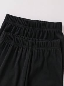 2 件/套女孩休闲纯色松紧腰短裤，百搭且适合日常穿着，夏季