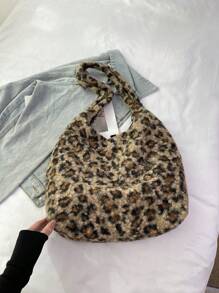 Großraum-Pendlertasche im Auslandsstil, Herbst- und Wintermode, personalisiert, Leopardenmuster, Lässig Klasse, Schultertasche, vielseitig einsetzbare Tasche - Braun - Übersicht 6