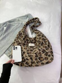 Großraum-Pendlertasche im Auslandsstil, Herbst- und Wintermode, personalisiert, Leopardenmuster, Lässig Klasse, Schultertasche, vielseitig einsetzbare Tasche - Braun - Übersicht 7