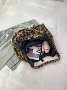 Großraum-Pendlertasche im Auslandsstil, Herbst- und Wintermode, personalisiert, Leopardenmuster, Lässig Klasse, Schultertasche, vielseitig einsetzbare Tasche - Braun - Übersicht 8
