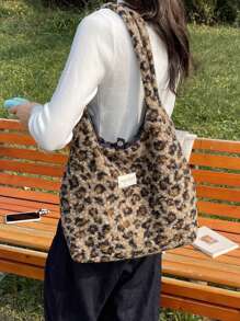 Großraum-Pendlertasche im Auslandsstil, Herbst- und Wintermode, personalisiert, Leopardenmuster, Lässig Klasse, Schultertasche, vielseitig einsetzbare Tasche - Braun - Übersicht 1