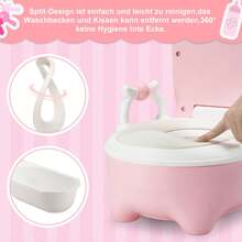 Sonnewelt Rosa/Blaues Kinder-Töpfchen mit Cartoon-Deckel – Toilettentrainer mit Griffen, weichem PU-Sitzkissen, Spritzschutz und hygienischer Schubladenfunktion – Inklusive Reinigungsbürste