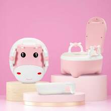 Sonnewelt Rosa/Blaues Kinder-Töpfchen mit Cartoon-Deckel – Toilettentrainer mit Griffen, weichem PU-Sitzkissen, Spritzschutz und hygienischer Schubladenfunktion – Inklusive Reinigungsbürste