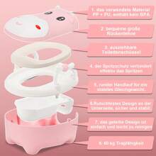 Sonnewelt Rosa/Blaues Kinder-Töpfchen mit Cartoon-Deckel – Toilettentrainer mit Griffen, weichem PU-Sitzkissen, Spritzschutz und hygienischer Schubladenfunktion – Inklusive Reinigungsbürste