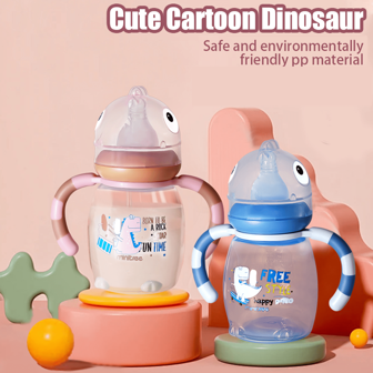 1 个 150ml/270ml 卡通恐龙形状婴儿奶瓶，双手柄，清晰的测量刻度，PP 材质，防摔防溢防胀气奶瓶水杯，适合日常使用，非常适合生日和节日礼物