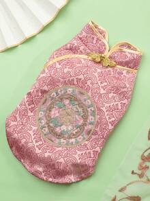 1 件宠物涤纶旗袍风格流苏装饰外套，适合小型贵宾犬和泰迪熊穿着，室内和室外 - 西瓜粉 - 查看 15