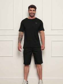 Pima T-Shirt Men Streetwear Basic 100% Cotton Plain Basic Slim Fit Shirt Male American - màu đen - Xem 1