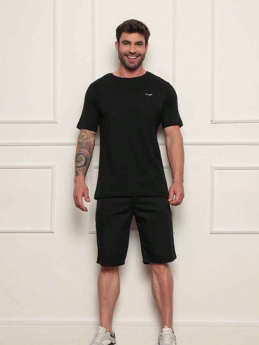 Pima T-Shirt Men Streetwear Basic 100% Cotton Plain Basic Slim Fit Shirt Male American - màu đen - Xem 1