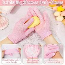 Bộ găng tay tắm bọt xốp hai lớp: 1 miếng chà lưng dài, 1 đôi găng tay tắm, màu hồng, polyester và dùng để tẩy tế bào chết cho cơ thể và mặt - Hồng - Xem 3