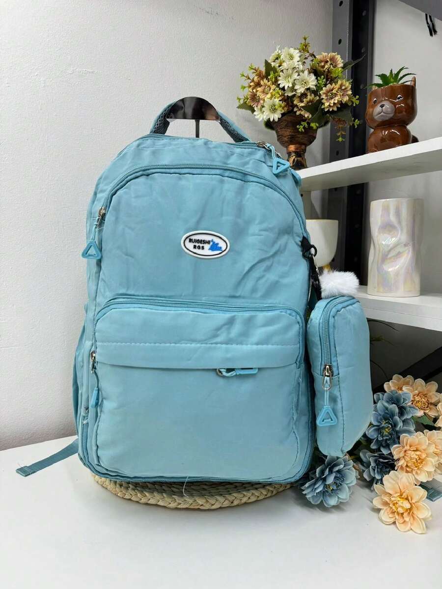 Large Capacity School Backpack For Women Students Waterproof Nylon - Baby Blue - View 1