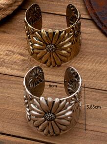 1 件复古西式向日葵花卉压花金属手镯，适合女士，时尚优雅，情人节、妈妈、母亲、母亲节、礼物 - 手鐲 - 查看 4